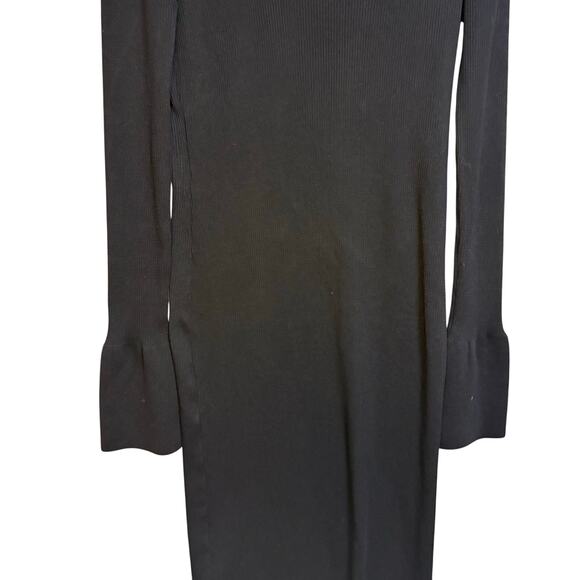 Paige Black Sundara Dress Midi 70s Bell Sleeves Winter Fall Ribbed Button Up XL - Picture 5 of 11